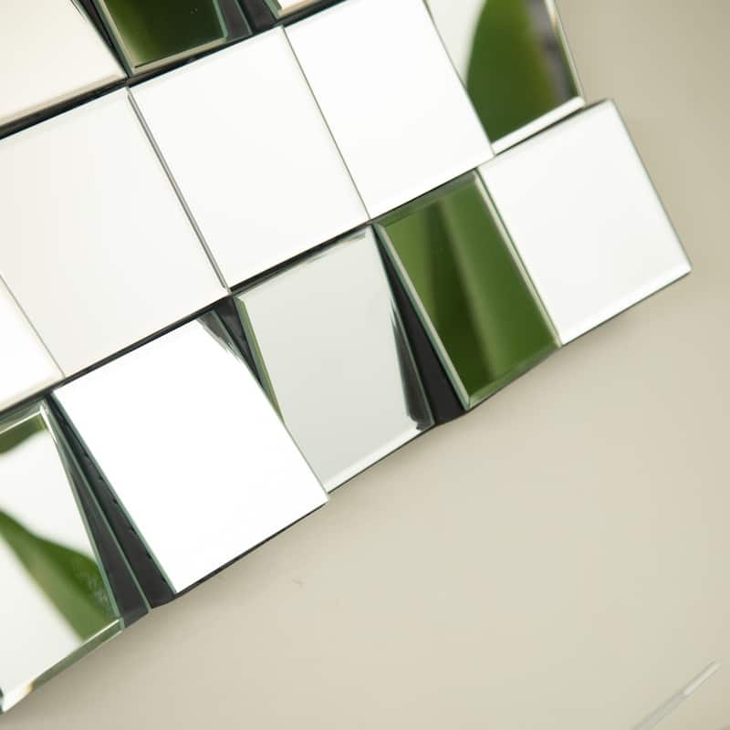 Plash 3D Square Splicing PU Artistic Decorative Mirror - Bathroom, Bedroom, Living Room - Silver