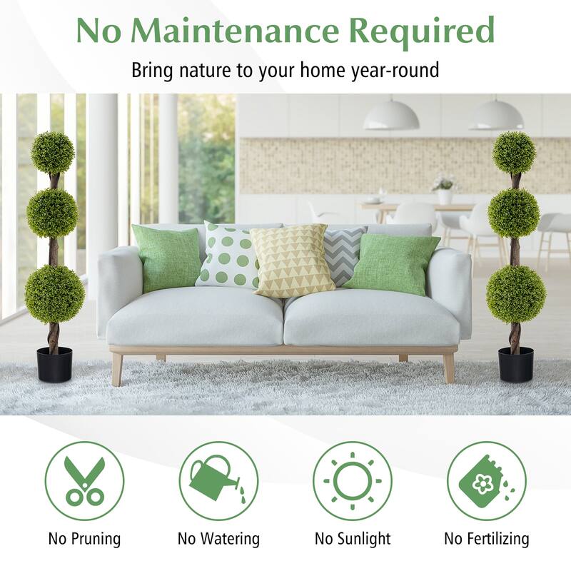 Gymax 4 FT Artificial Boxwood Topiary Ball Tree w/ Weighted Pot Faux