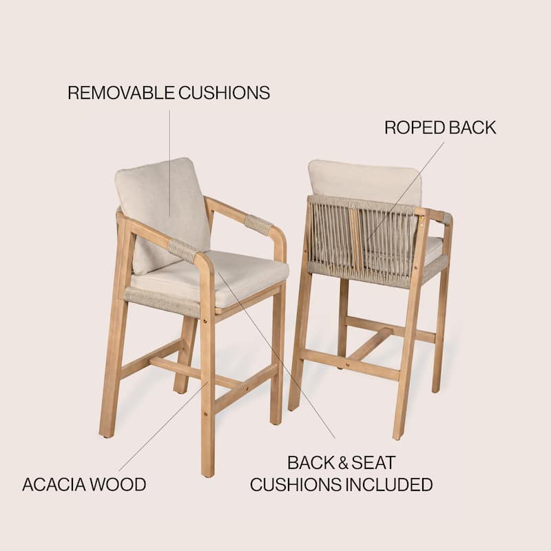 Outdoor Bar Stool with Cushions & Armrests, (Set of 2) by JONATHAN Y