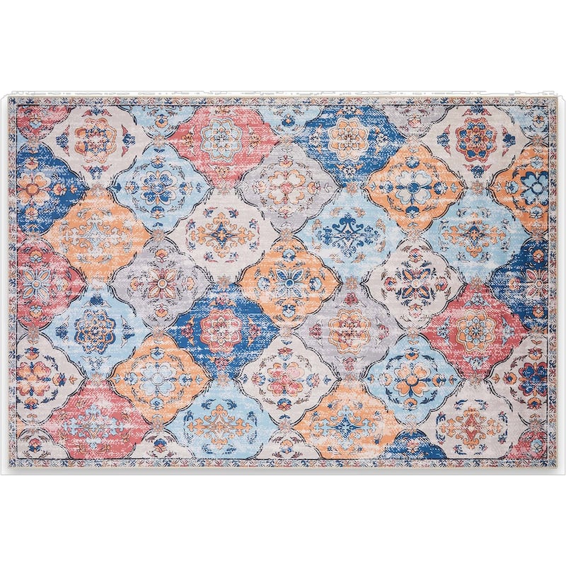 HomeRoots Tropical Floral Traditional Rectangle Area Rug - 5' X 7'