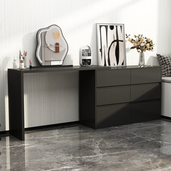 dresser and vanity combo RoyalCraft 59 Makeup Desk, White Vanity Combo, Modern Dressing Table with 3 Drawer & 1 Door, Vanity for Bedroom, L Sharped Corner Table for Working, Drawing, Nail Care (Without It features a spacious tabletop for your routine and multiple storage options to elegantly declutter all your essentials Minimalist Rubberwood Horizontal Dresser Vanity