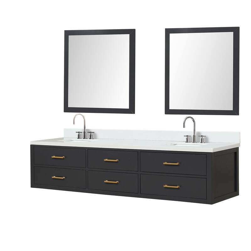 Castor 60 in W x 22 in D Black Double Bath Vanity, White Quartz Top, Faucet Set, and 28 in Mirrors