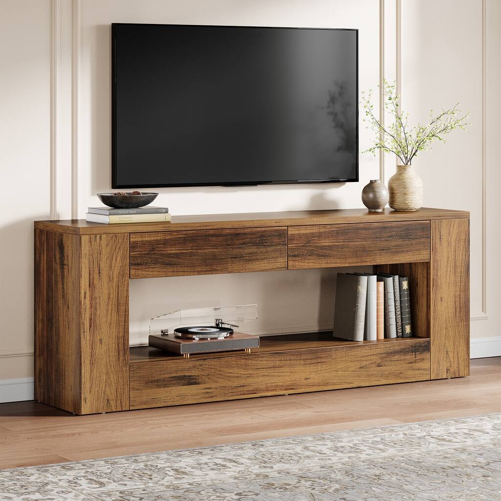 55" TV Stand with LED Lights, Modern TV Console Table