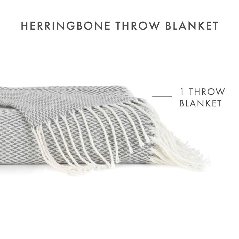 Becky Cameron Throw Blanket Herringbone with Fringed Edges