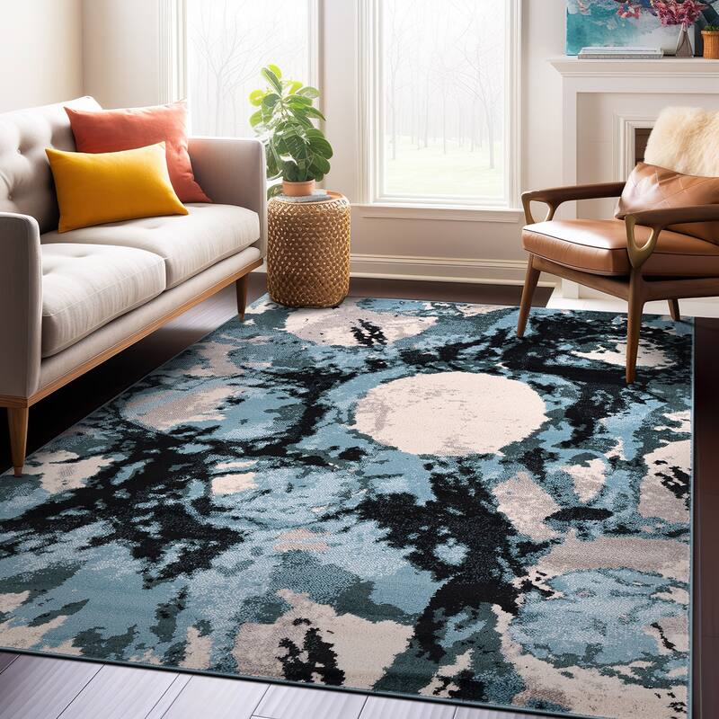World Rug Gallery Contemporary Abstract Circles Black Area Rug
