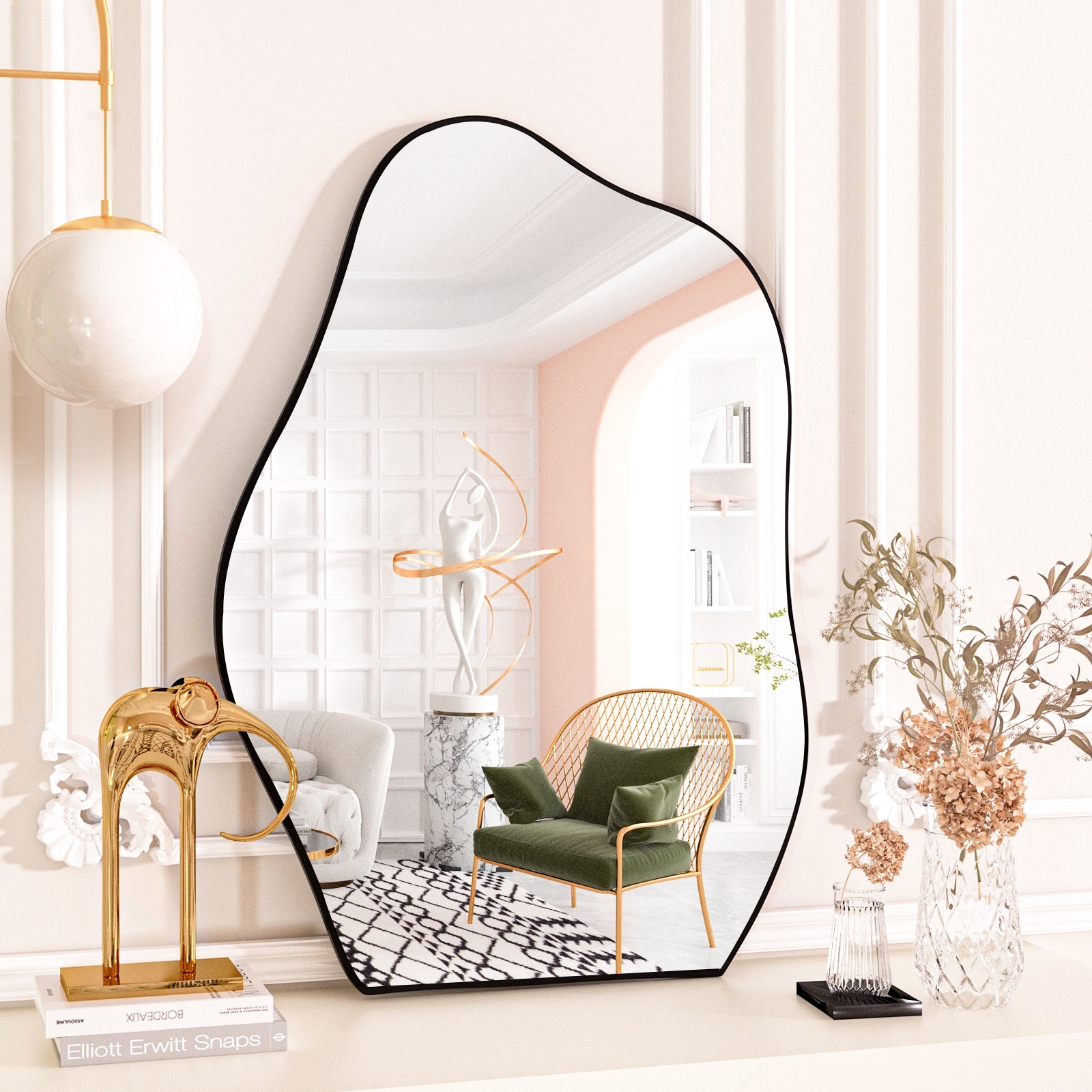 Irregular Wall Mirror, Set of 2, 31.5 x 17.5, Asymmetrical Curvy Groovy  Blob Decor for Living Room Entryway Bathroom