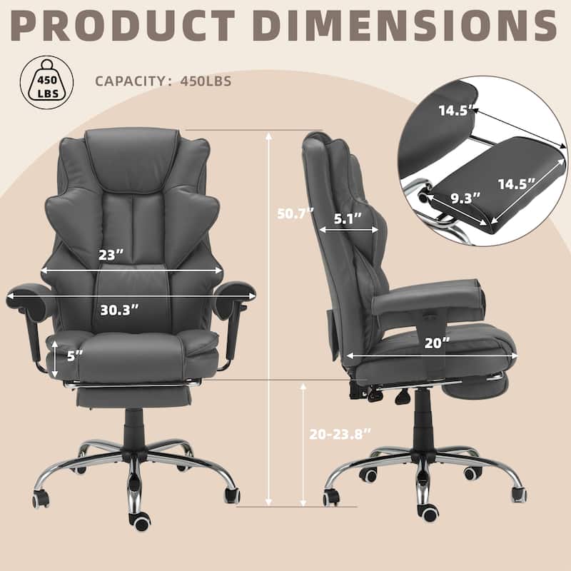 Ergonomic 6-Point Massage Office Chair with Heating, Reclining Function, Retractable Footrest, and Adjustable Armrests