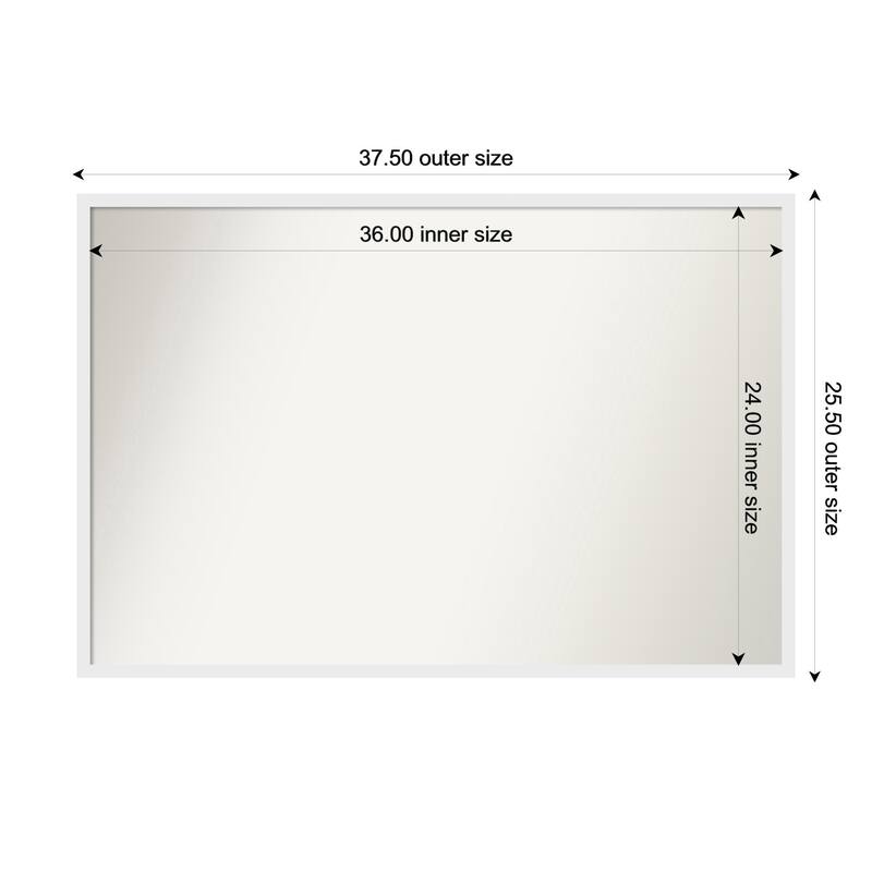 Incline Non-Beveled Wood Framed Bathroom Vanity Wall Mirror - 38 x 26 in - Incline White