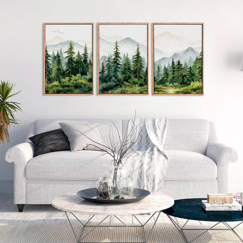 Green Forest Tree Wall Decor, Woodland Nursery Wall Painting