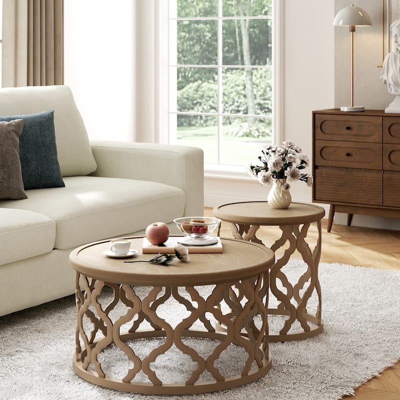 CO-Z 30" Rustic Farmhouse Round Coffee Table