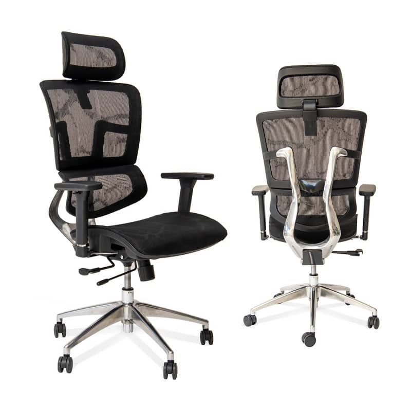 ErgoMax 53 in Tall Black Ergonomic Adjustable Office Chair w/ Aluminum Back and Base, Home Office Ergonomic Chair - Black