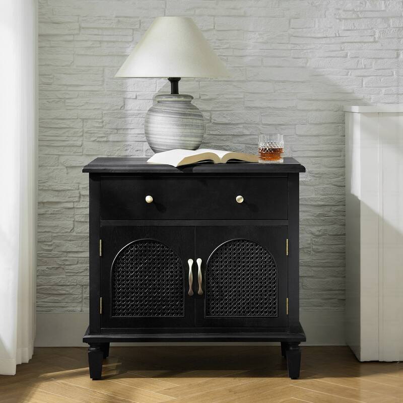 Georg Traditional 2-Faux rattan-Door End Table with Built-in Power Outlet and Adjustable Shelf by HULALA HOME