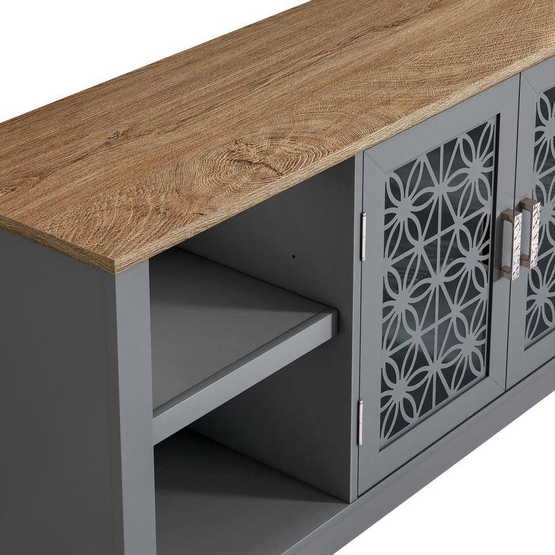 70 in. Rustic Decorative Floral Door TV Stand for up to 80" TVs