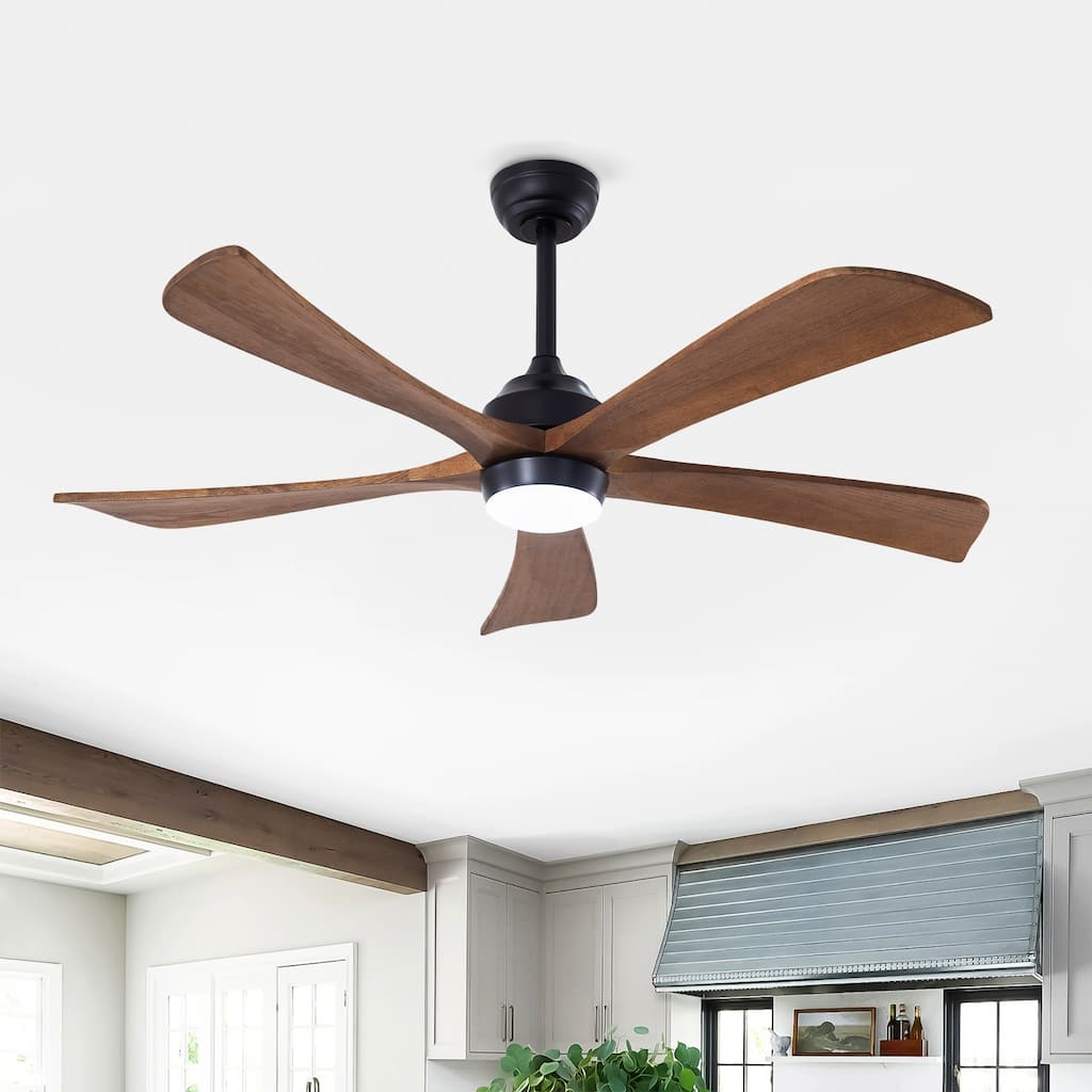 52" and 62" Indoor and Outdoor Solid Wood Ceiling Fan with Light and Remote and APP Control,for Living Room,Patio,Porch
