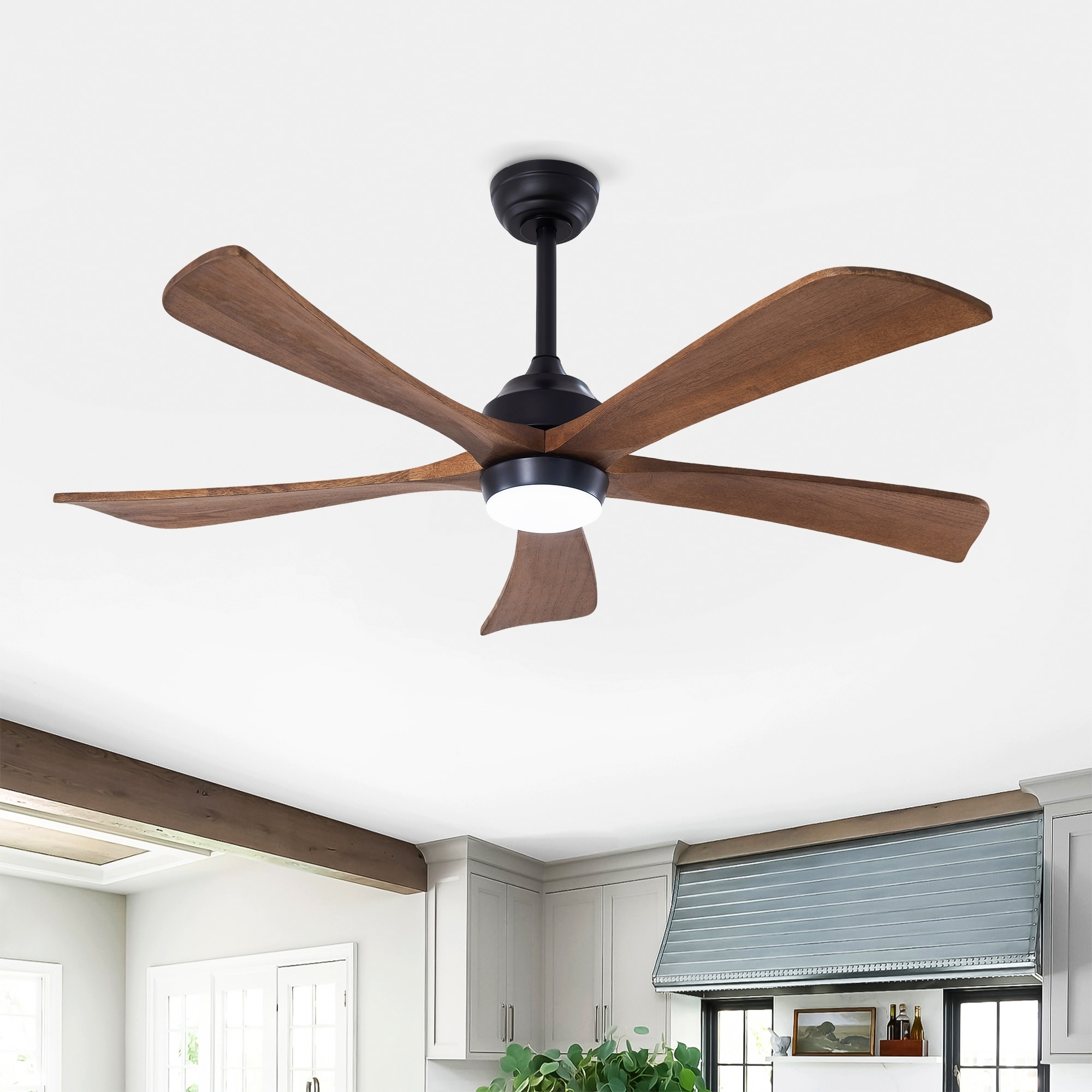 52" and 62" Indoor and Outdoor Solid Wood Ceiling Fan with Light and Remote and APP Control,for Living Room,Patio,Porch