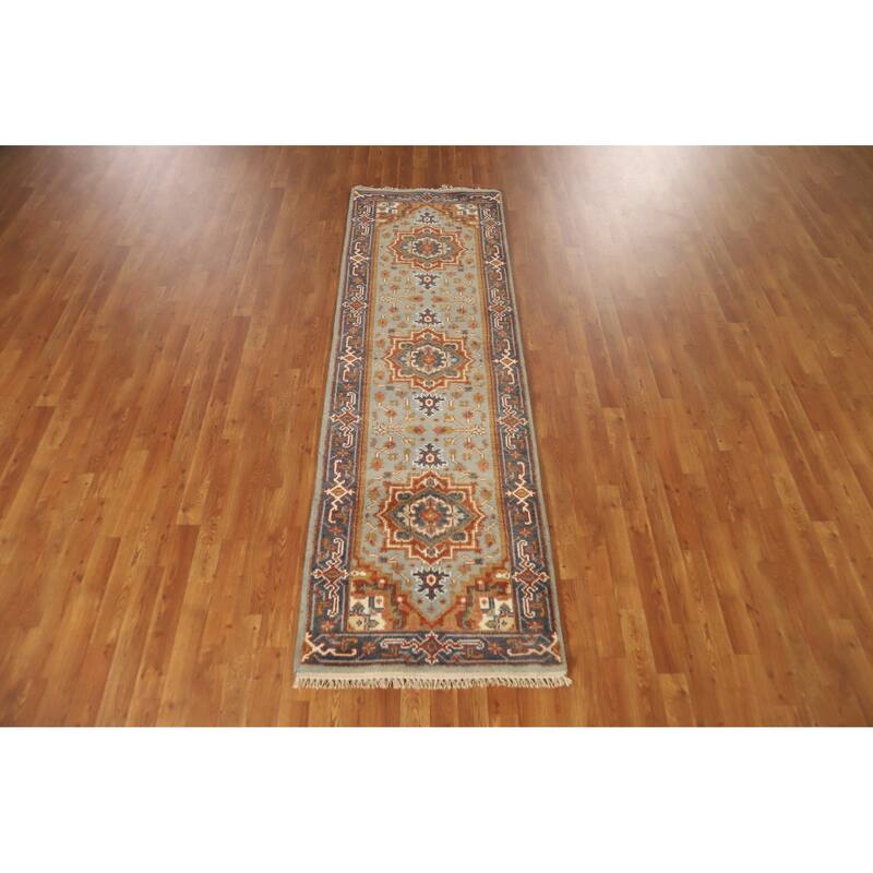 Geometric Heriz Serapi Runner Rug Hand-Knotted Bedroom Wool Carpet - 2'7" x 8'0"