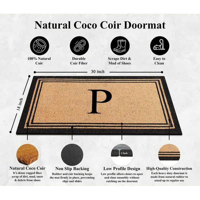 A1HC Natural Coir Doormat with Heavy Duty PVC Backing,0.75 Inch Pile Height, Perfect for Outdoor Use
