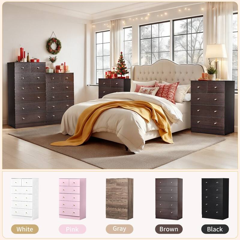 6-Drawer Large Dresser For Bedroom And Chest Of Drawers With Sturdy Construction Wood Storage Organizer For Closet