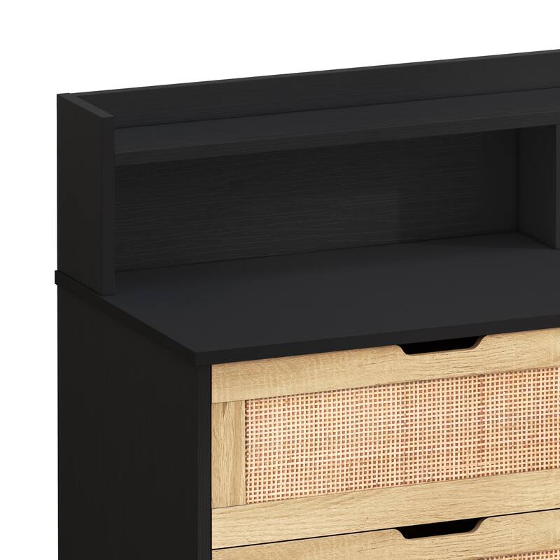 6-Drawers Rattan Storage Cabinet with LED Lights and Power Outlet