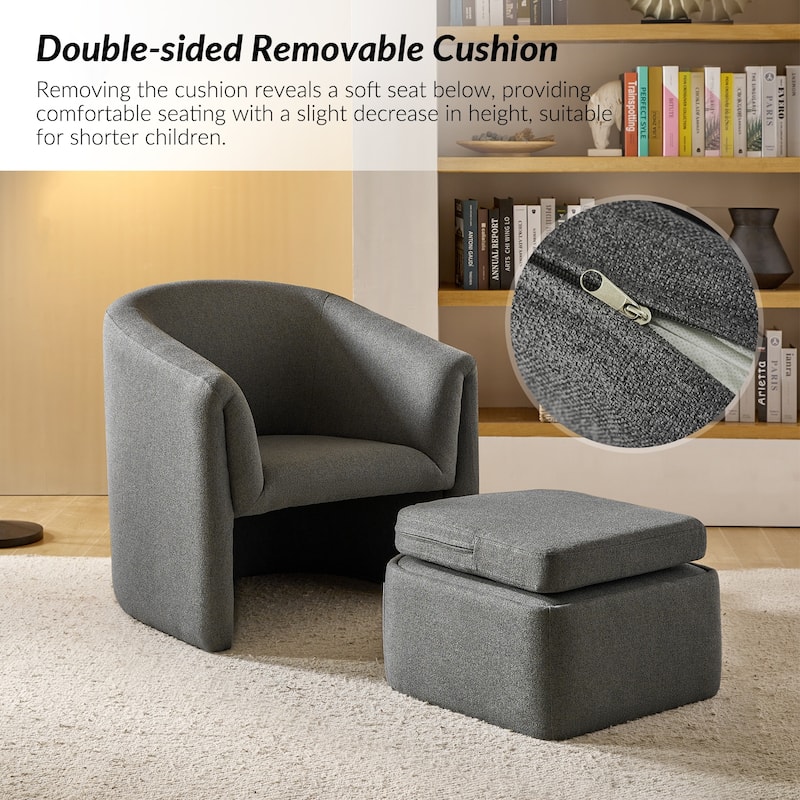 Arturo Modern Upholstered Armchair with Storable Removable Leg Ottoman by HULALA HOME