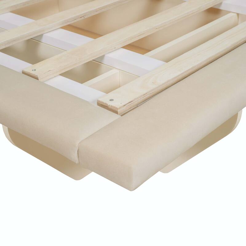 Queen Size Upholstered Floating Bed with LED Light and USB Port