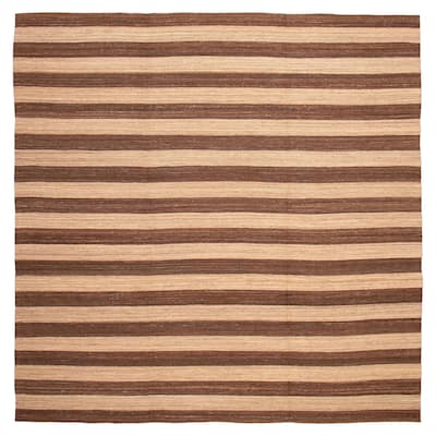 ECARPETGALLERY Flat-Weave Boho Brown, Khaki Wool Kilim - 13'3 x 13'0