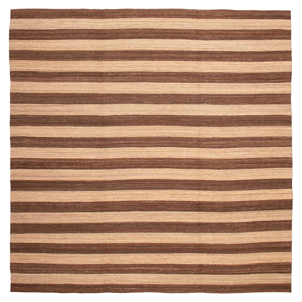 ECARPETGALLERY Flat-Weave Boho Brown, Khaki Wool Kilim - 13'3 x 13'0