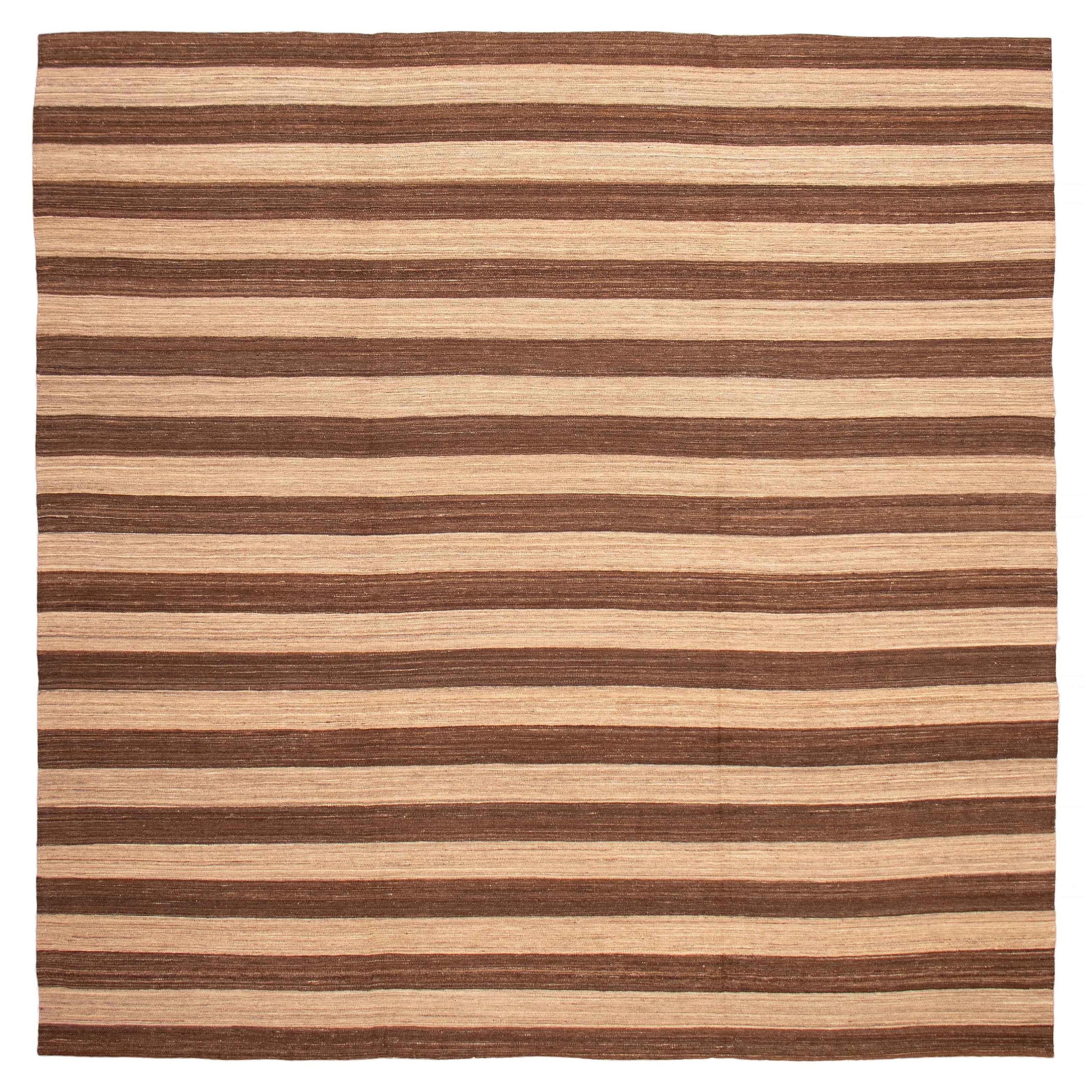 ECARPETGALLERY Flat-Weave Boho Brown, Khaki Wool Kilim - 13'3 x 13'0