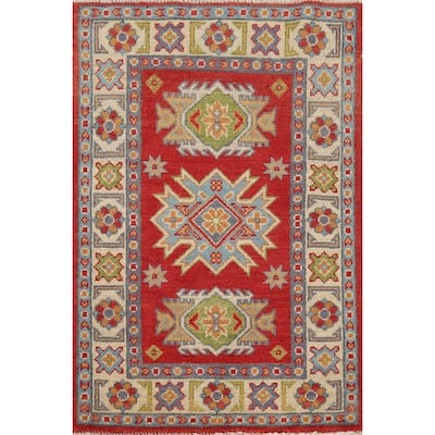 Red Traditional Kazak Foyer Rug Hand-Knotted Wool Carpet - 2'0" x 3'0"