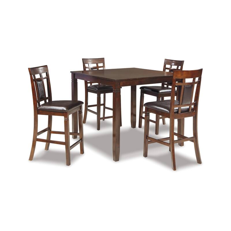 Noxx 5pc Counter Height Dining Table Set, Brown Wood, Faux Leather