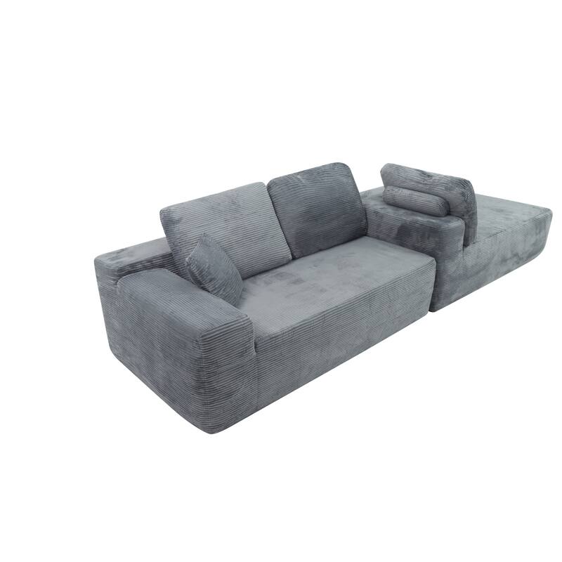 Oversized Corduroy Corner Sofa with Chaise, Boneless L-Shaped Sectional Couch, Modular Deep Seat Couches with Pillows