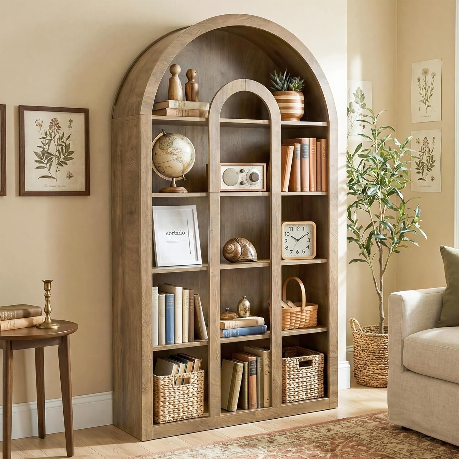 71" Tall Bookshelf, 5-Tier Modern Arched Bookcase, Free-Standing Display Shelves for Living Room, Office