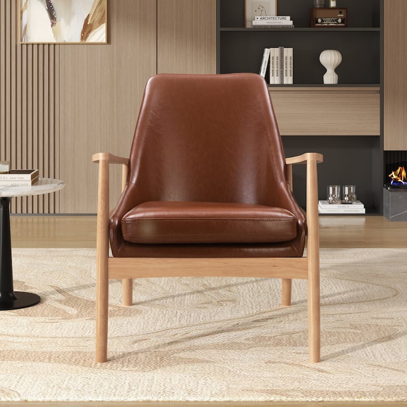 Modern Armchair for Living Room with Solid Wood Frame, Reading Leisure Chair with High Back, Small Space Accent Chair