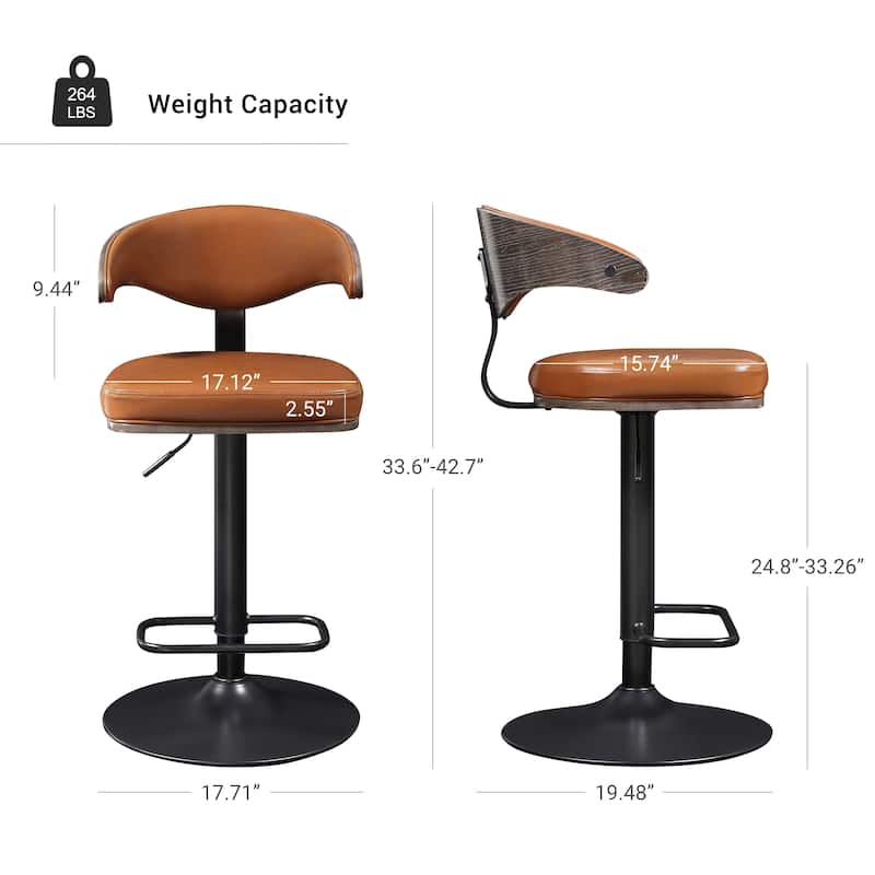 Art Leon Faux Leather Swivel Adjustable Bar Stool with Wood Accents