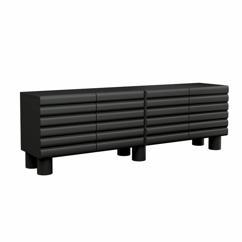 Stylish Thick Wavy Door TV Cabinet - Adjustable Shelves, TV Stand with 4 Cabinets for TVs Up to 75