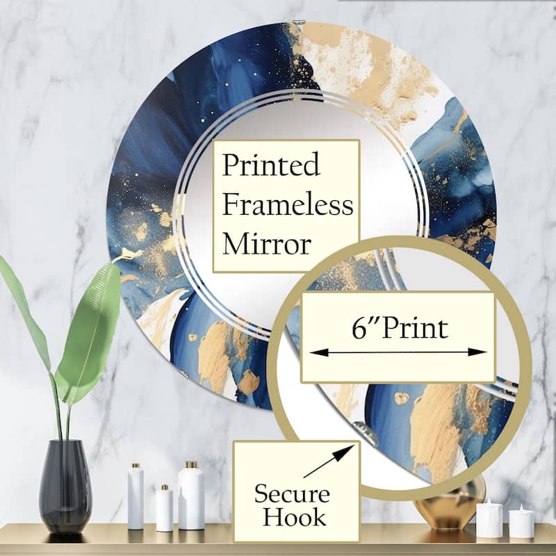 Designart "Dark Blue and Gold Strokes VIII" Fractals Modern Wall Mirror