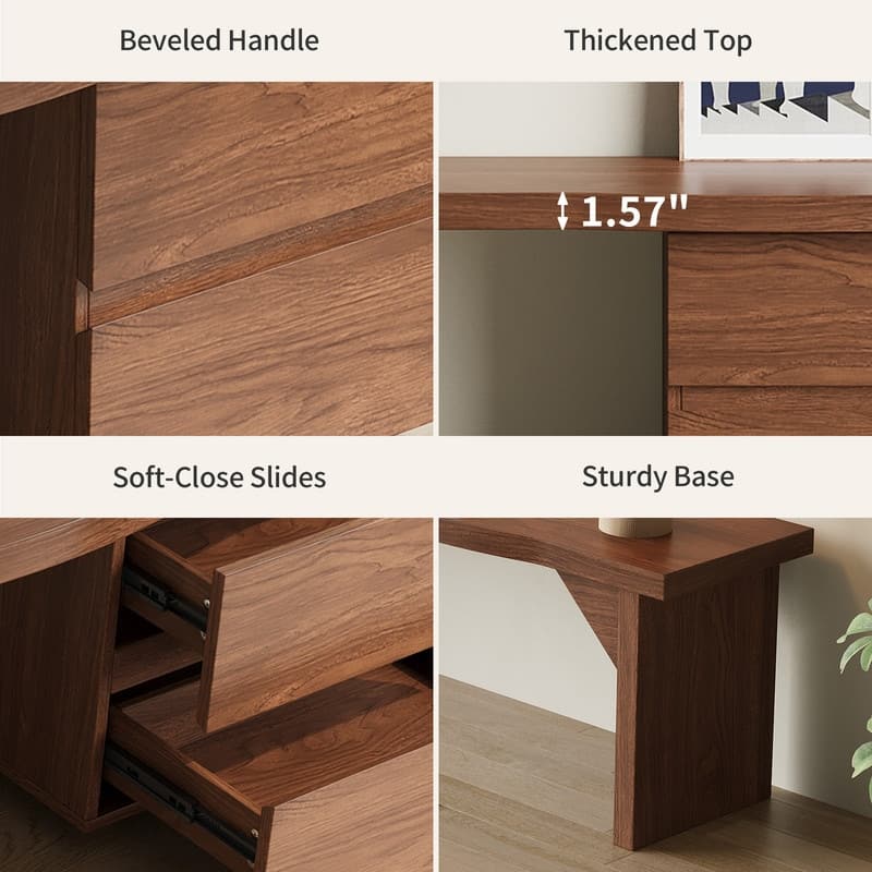 Modern 71" Solid Wood Tv Stand With Drawers, Media Console Table For Living Room, Walnut Finish