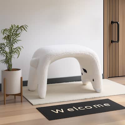 Cat Shape Upholstered Ottoman, Arched Footstool, Sofa Footrest