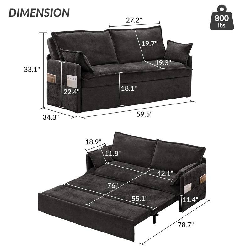 59.5'' Put Out Sofa Bed,Chenille Fabric Sleeper Sofa