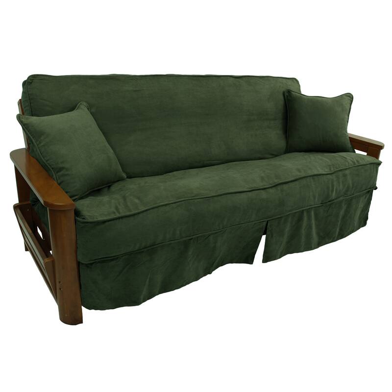 Microsuede Full-Size 8-10 Inch Thick Futon Slip Cover Set with Two Throw Pillows - Full - Hunter Green