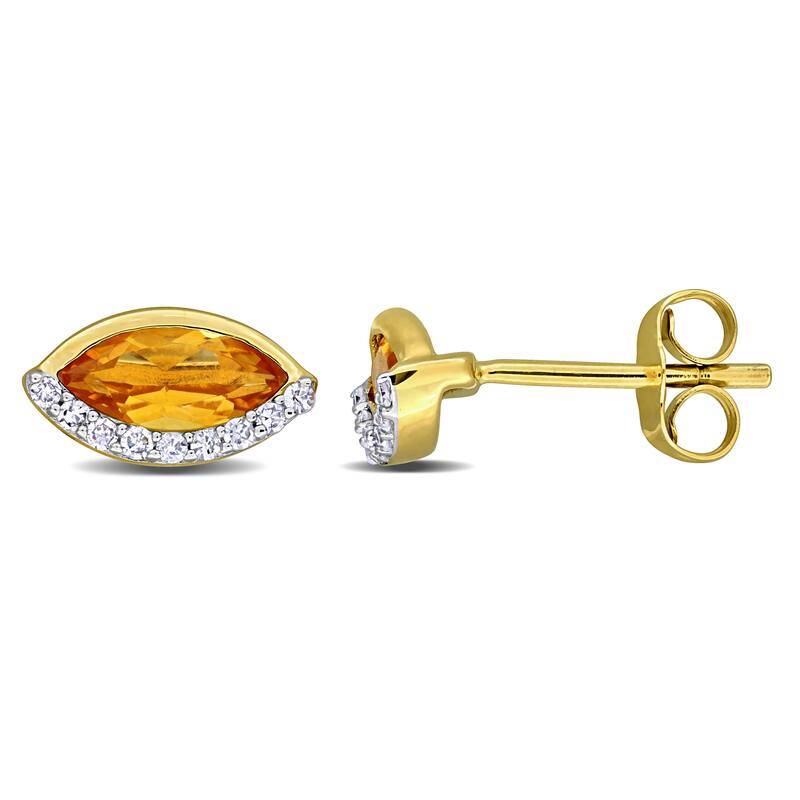 Miadora 1ct TGW Citrine and 1/10ct TW Diamond Stud Earrings in 14k Yellow Gold