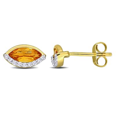 Miadora 1ct TGW Citrine and 1/10ct TW Diamond Stud Earrings in 14k Yellow Gold
