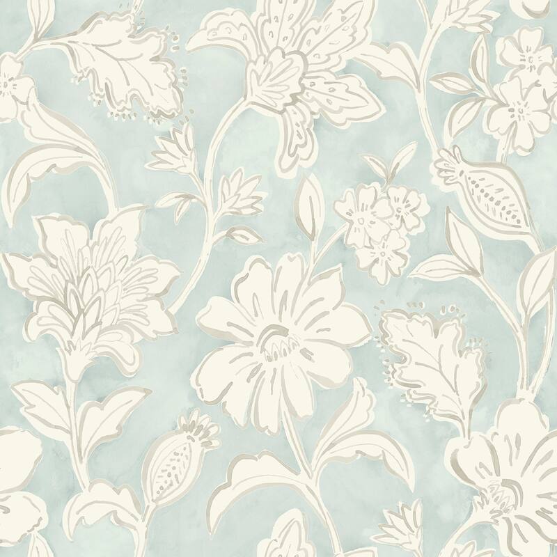 Chesapeake Plumeria Aqua Floral Trail Wallpaper