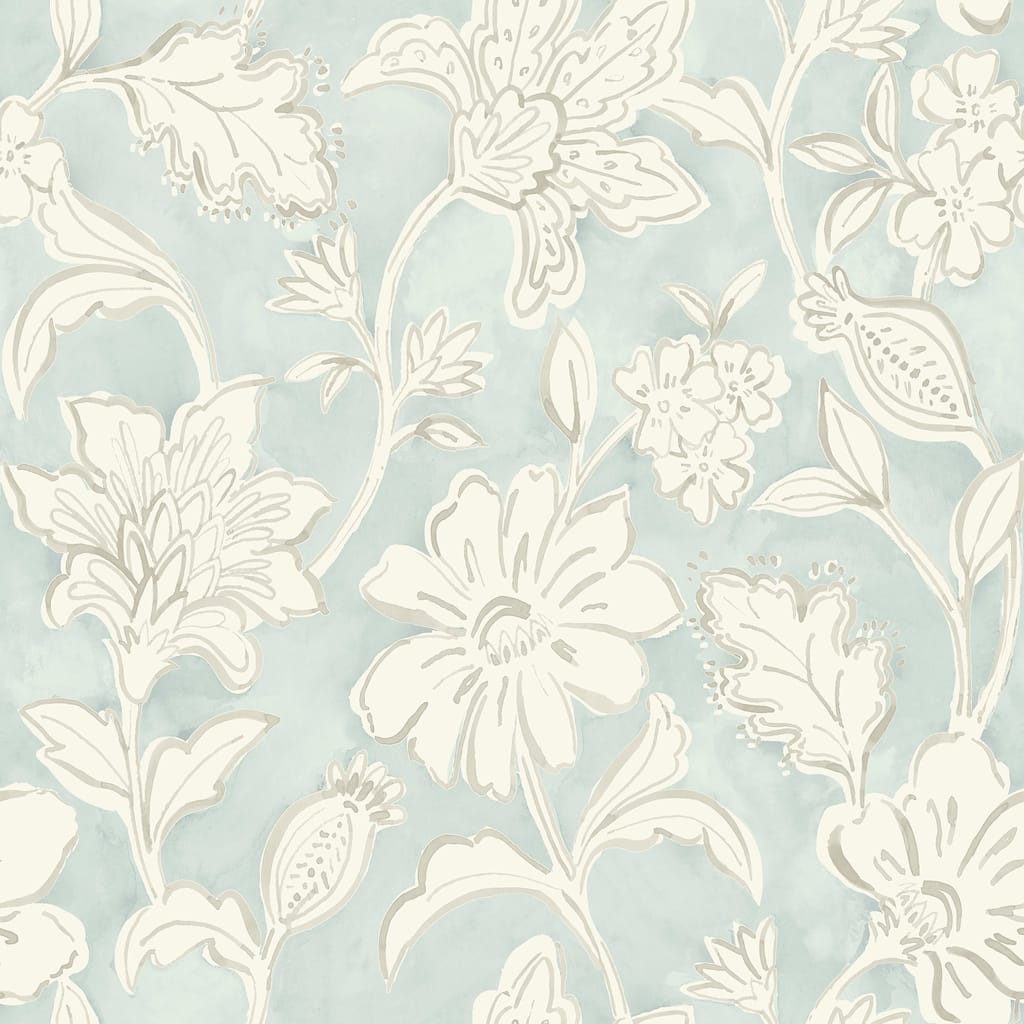 Chesapeake Plumeria Aqua Floral Trail Wallpaper
