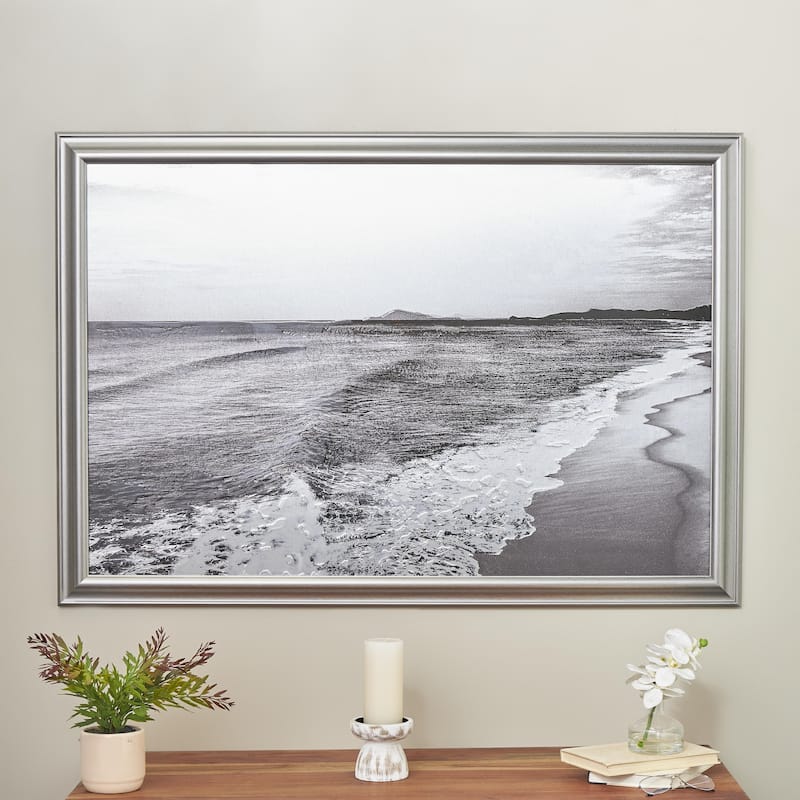 Canvas Bird Framed Wall Art with Brown Wood Frame - Blue - Roche River Decor