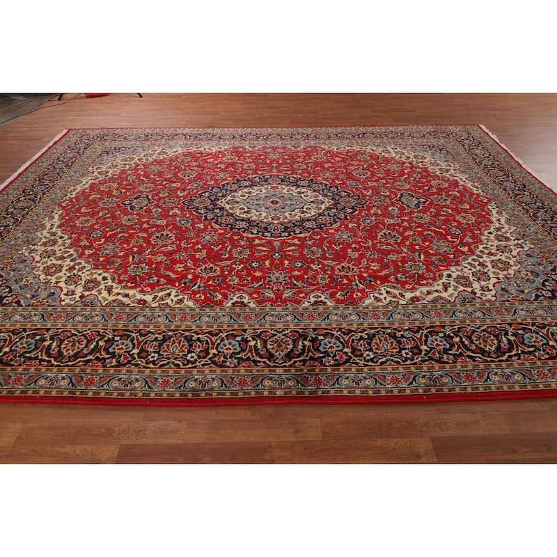 Traditional Red Kashan Turkish Area Rug Machine Made Carpet - 9'8" x 12'3"