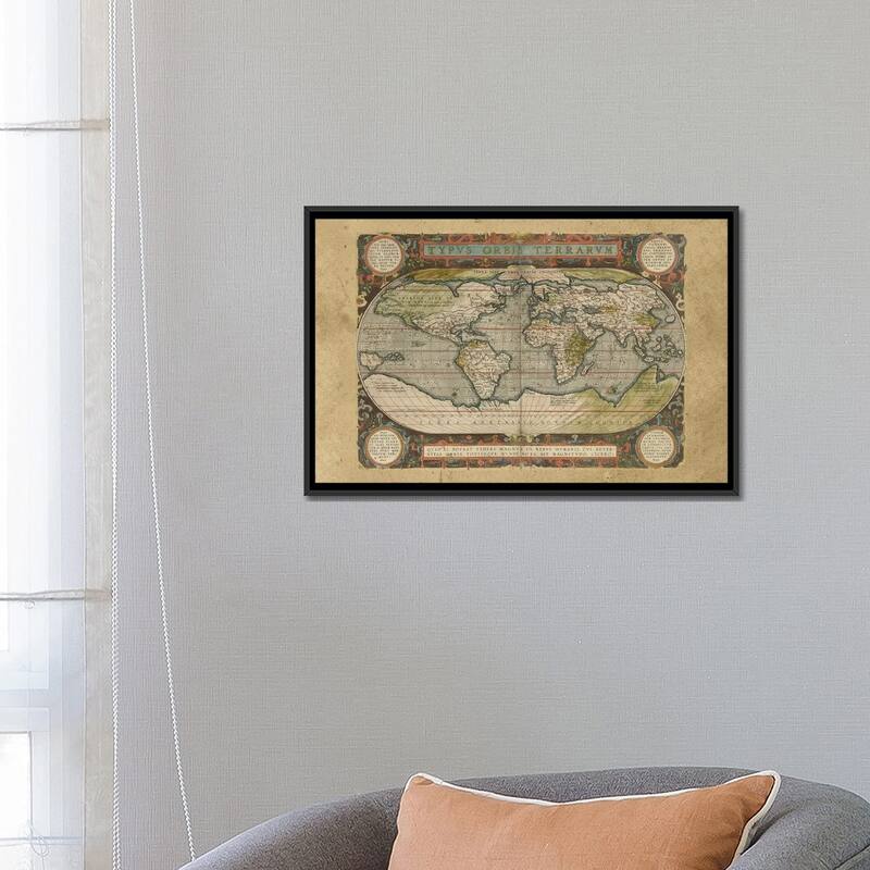 iCanvas "Embellished Antique World Map" by Vision Studio Framed Canvas Print