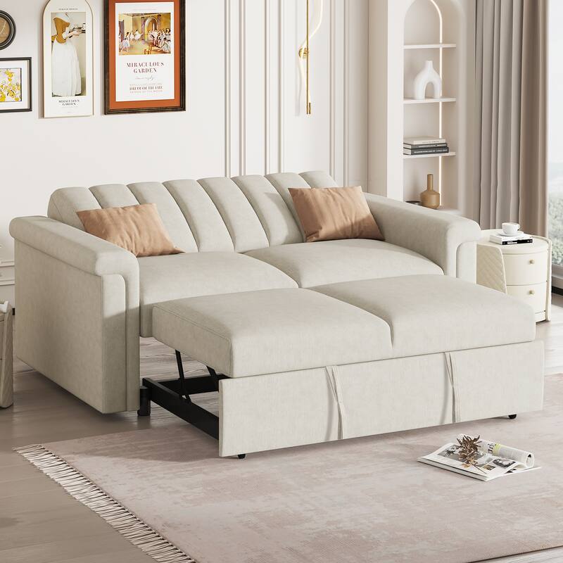 2-in-1 Loveseat Sleeper Recliner Sofa, Convertible Lounge Couch Pull Out Sofa Bed with Vertical Striped Backrest