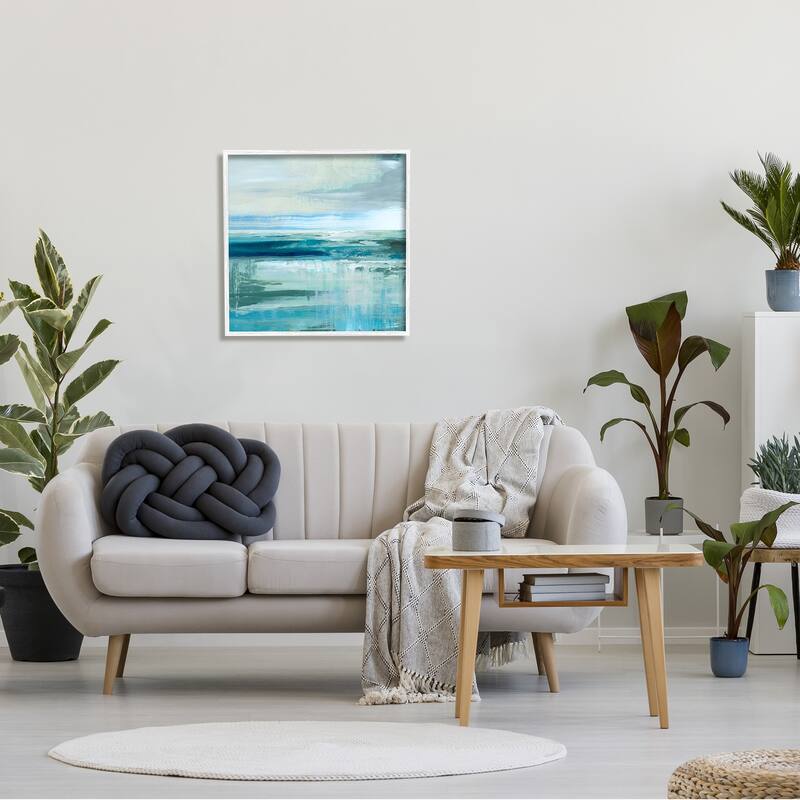Stupell Abstract Ocean Horizon Modern Nautical Painting Blue Green Framed Wall Art