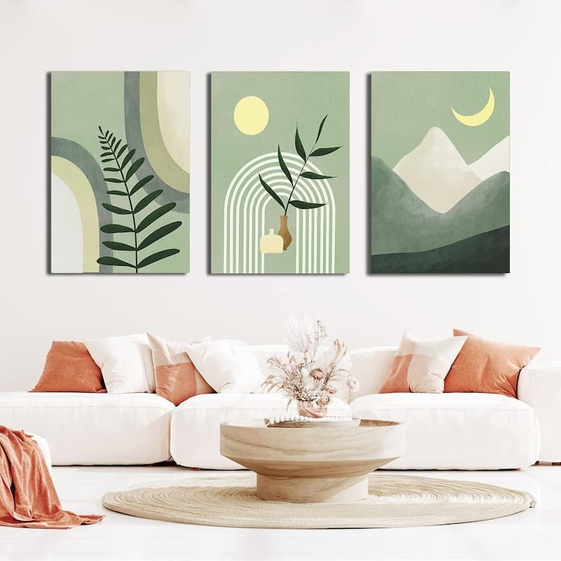 Sage Green Minimalist Framed Canvas Wall Art
